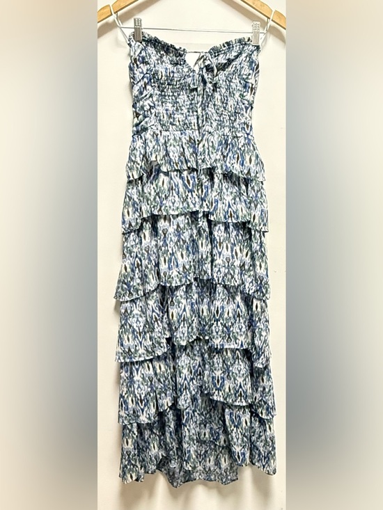 Dresses & Skirts - Strapless Tiered Maxi Dress in Blue and Green Ikat